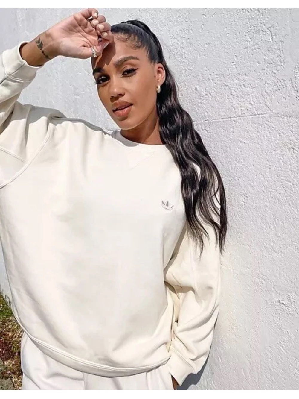 Adidas Womens No-Dye Pearl Beaded Sweatshirt  - Off White - Large